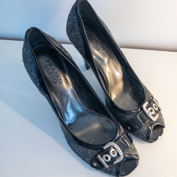 FRANCO SARTO Black Peep Toe Heels - Picture 2 of 5